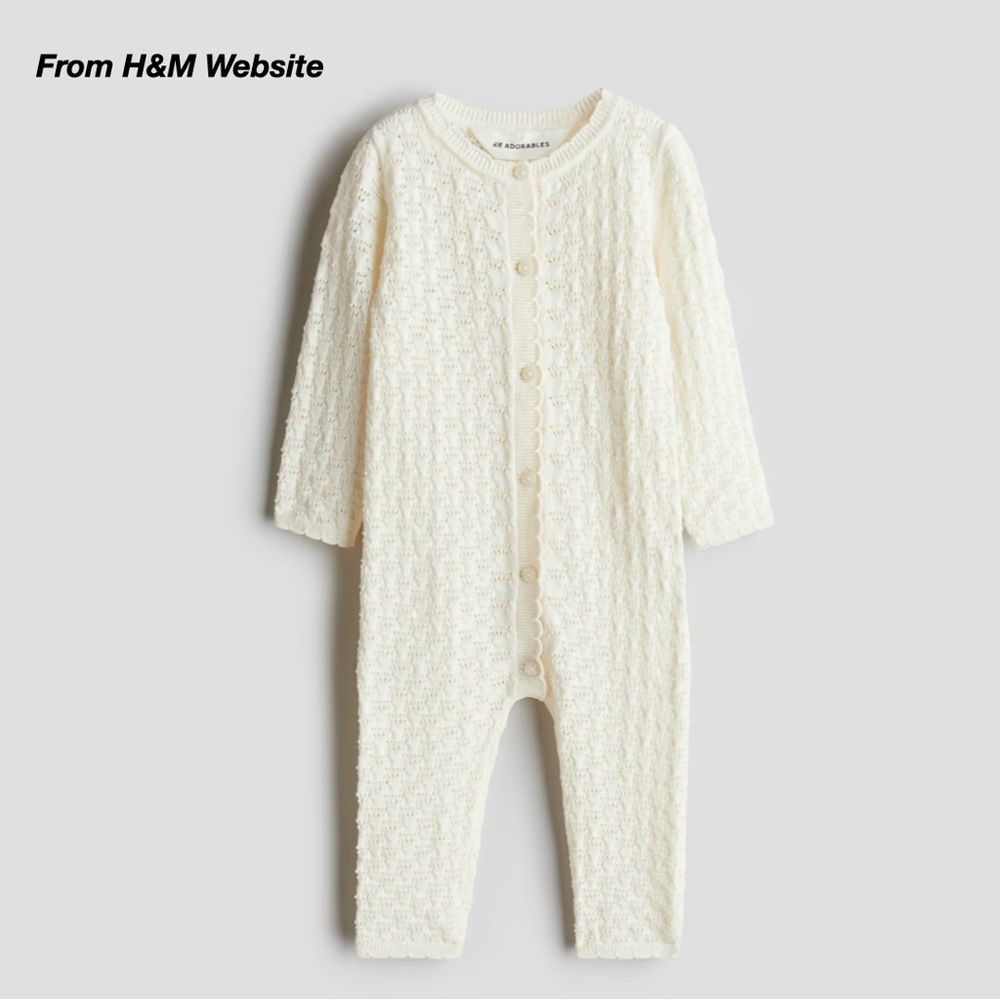 NWOT: H&M ADORABLES POINTELLE COTTON JUMPSUIT IN CREAM (3T)